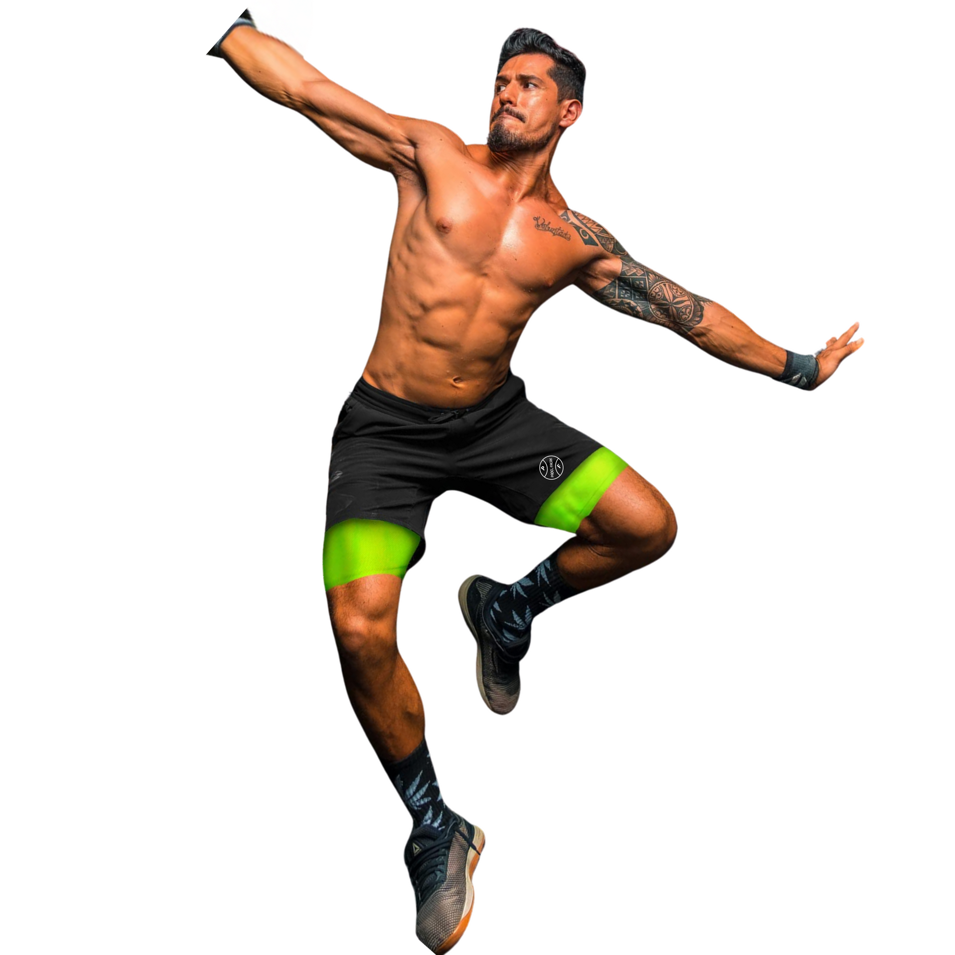 Men's 2-in-1 Athletic Shorts with Pockets, Zips & Hidden Phone Pocket – Black + Neon Green