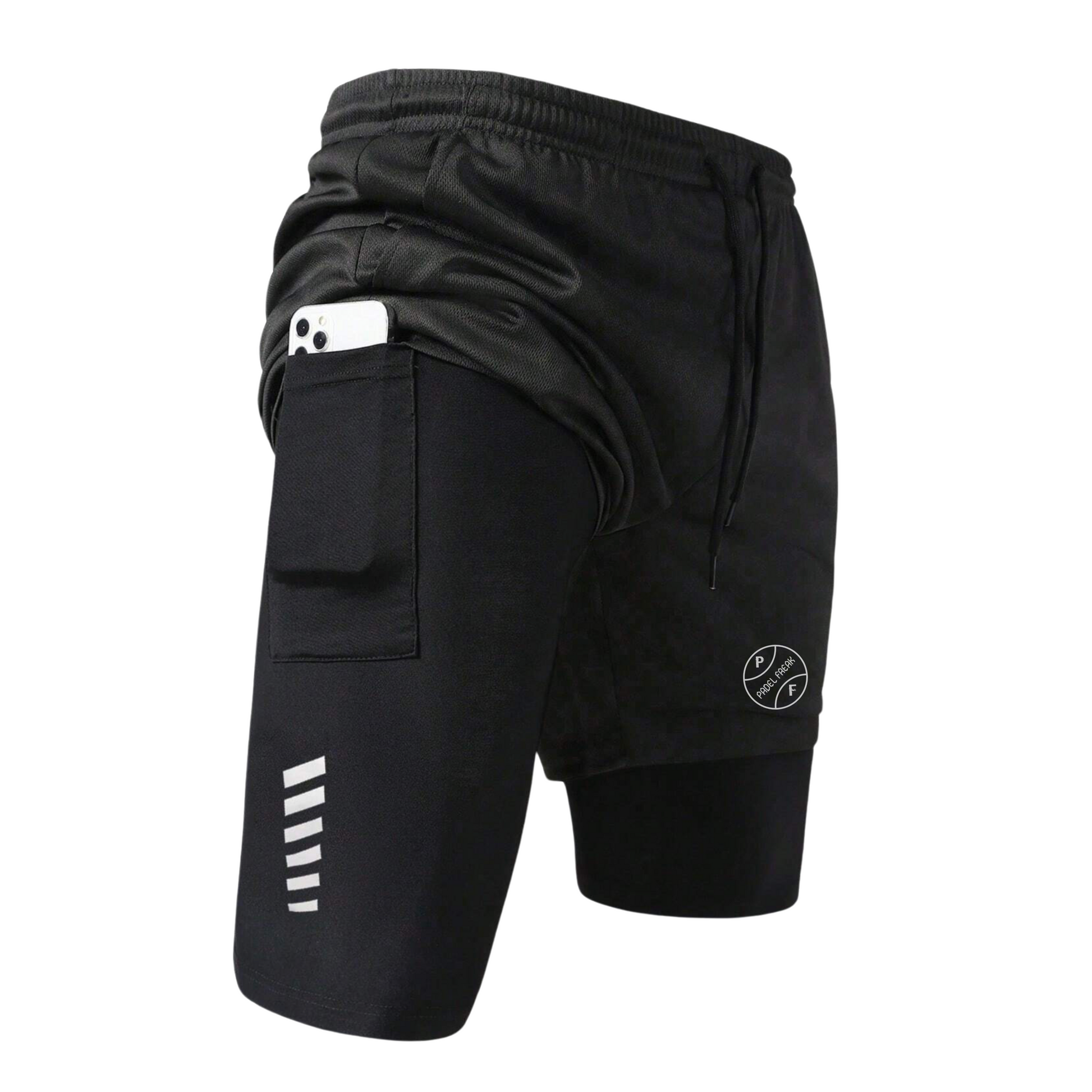 Men’s 2-in-1 Reflective Detailing Pocket Padel Shorts – Black