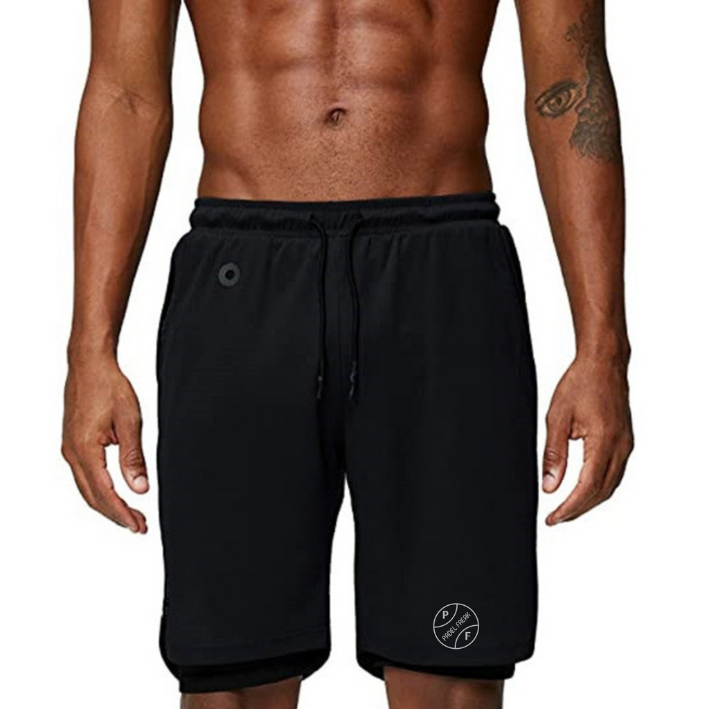 Men's 2-in-1 Athletic Shorts with Pockets, Zips & Hidden Phone Pocket – Black
