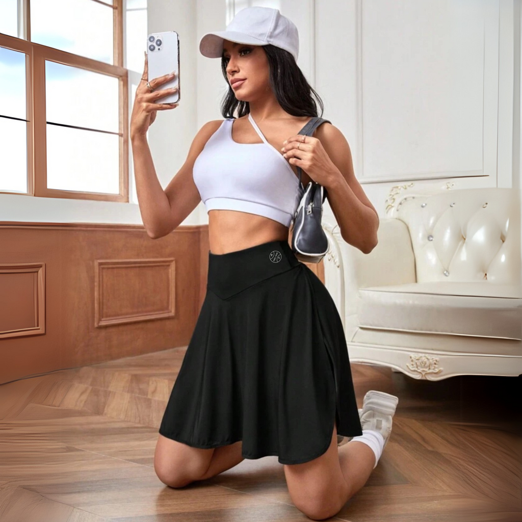 High-Waist Athletic Skort with Asymmetrical Hem and Phone Pocket