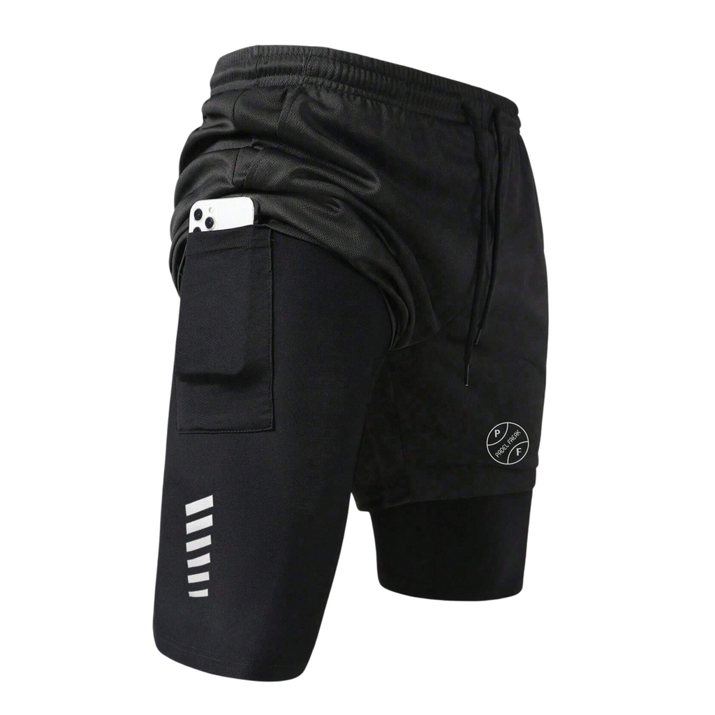 Men’s 2-in-1 Reflective Detailing Pocket Padel Shorts – Black