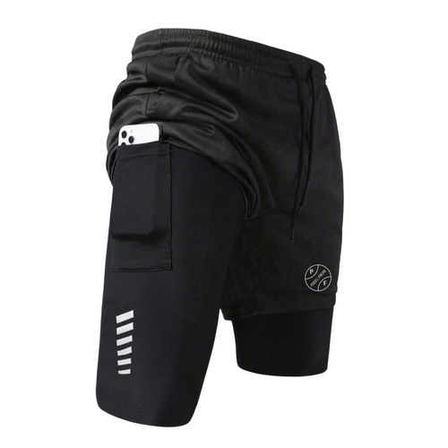 Men’s 2-in-1 Reflective Detailing Pocket Padel Shorts – Black