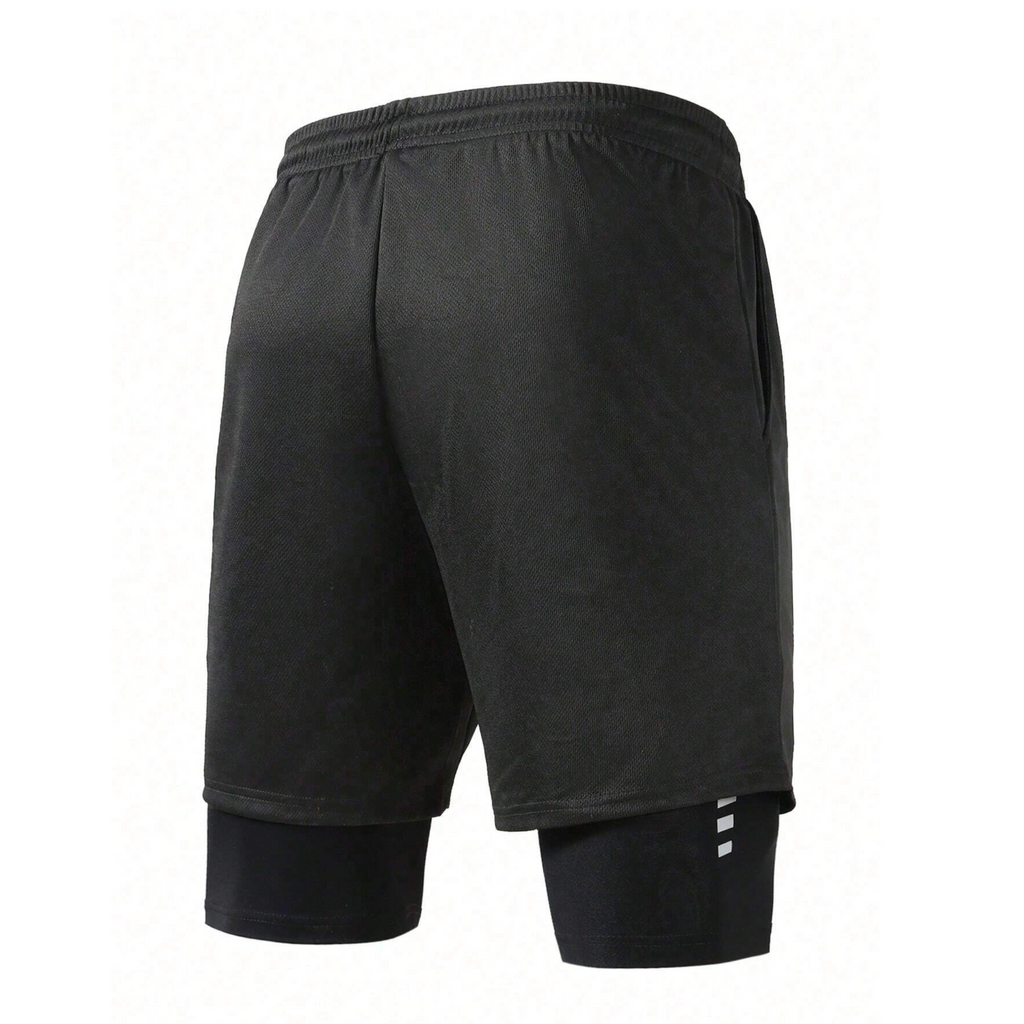 Men’s 2-in-1 Reflective Detailing Pocket Padel Shorts – Black