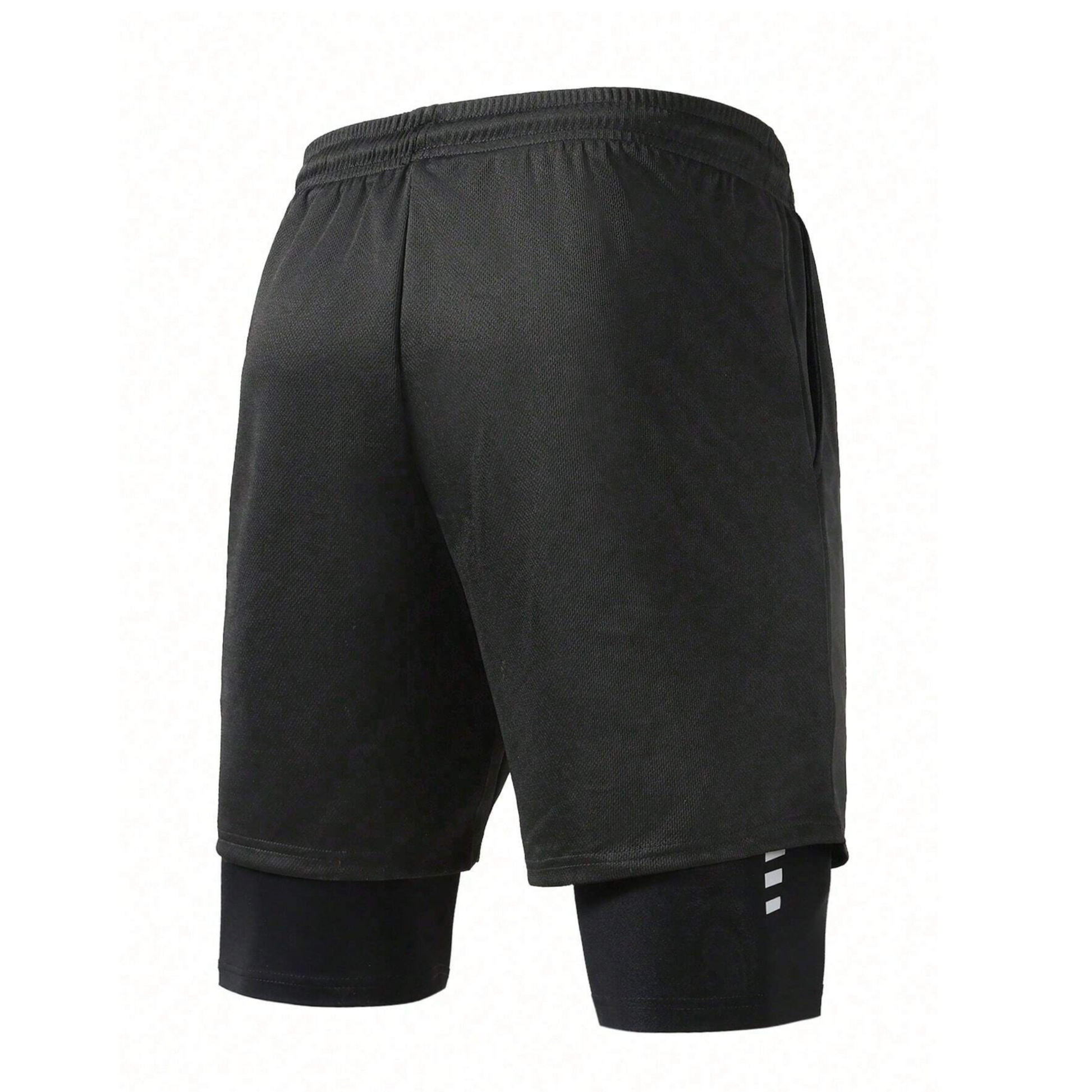 Men’s 2-in-1 Reflective Detailing Pocket Padel Shorts – Black