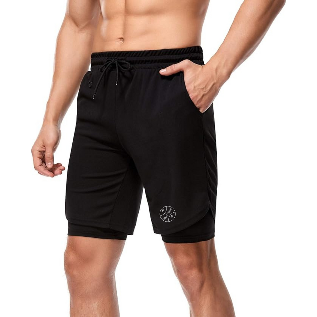 Men's 2-in-1 Athletic Shorts with Pockets, Zips & Hidden Phone Pocket – Black